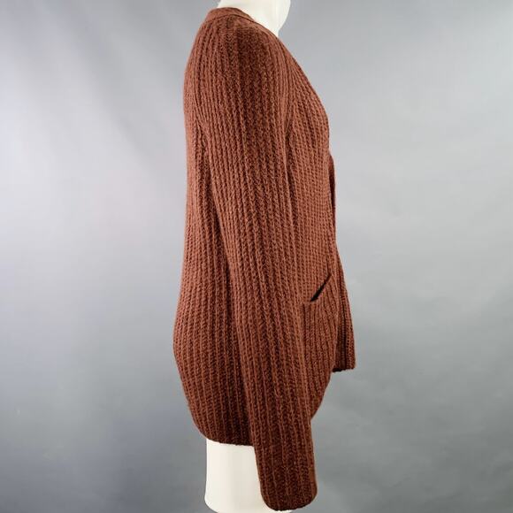 VINCE Size M Brown Rib Knit Alpaca Blend Two Pockets Cardigan - Picture 2 of 6